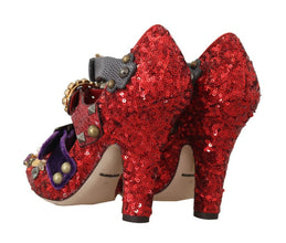Red Sequined Crystal Studs Heels Shoes Dolce & Gabbana