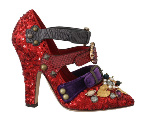 Red Sequined Crystal Studs Heels Shoes Dolce & Gabbana