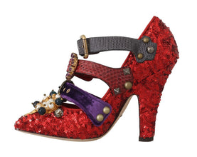 Red Sequined Crystal Studs Heels Shoes Dolce & Gabbana