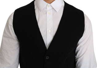 Black Cotton Dress Woven Waistcoat Dolce & Gabbana