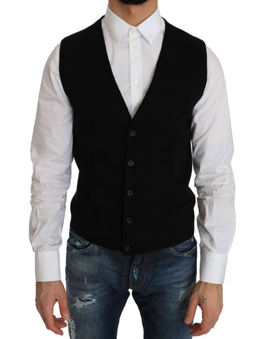 Black Cotton Dress Woven Waistcoat Dolce & Gabbana