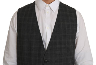 Gray Wool STAFF Checkered Stretch Vest Dolce & Gabbana