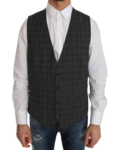 Gray Wool STAFF Checkered Stretch Vest Dolce & Gabbana