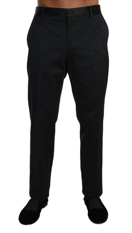 Black Cotton Brocade Formal Trousers Pants Dolce & Gabbana