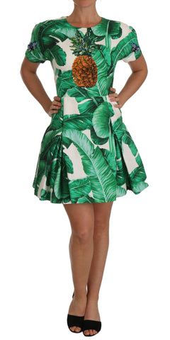 A-Line Banana Leaf Pineapple Crystal Dress Dolce & Gabbana