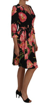 Black Pink Tulip Print Stretch Shift Dress Dolce & Gabbana
