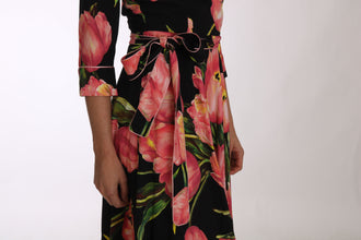 Black Pink Tulip Print Stretch Shift Dress Dolce & Gabbana