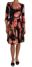 Black Pink Tulip Print Stretch Shift Dress Dolce & Gabbana