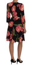 Black Pink Tulip Print Stretch Shift Dress Dolce & Gabbana