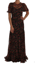 Black Floral Roses A-Line Shift Gown Dolce & Gabbana