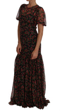 Black Floral Roses A-Line Shift Gown Dolce & Gabbana