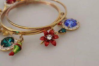 Dolce & Gabbana Multicolor Crystal Gold Tone Brass Bangle Bracelet