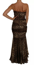 Dolce & Gabbana Brown Leopard Silk Chiffon Ruched Mermaid Maxi Dress