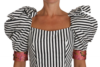 White Black Striped Cropped Top Puff Sleeve Shirts Dolce & Gabbana