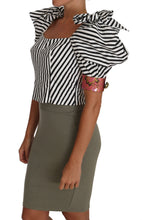 White Black Striped Cropped Top Puff Sleeve Shirts Dolce & Gabbana