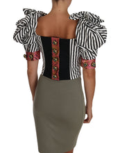 White Black Striped Cropped Top Puff Sleeve Shirts Dolce & Gabbana