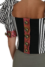White Black Striped Cropped Top Puff Sleeve Shirts Dolce & Gabbana