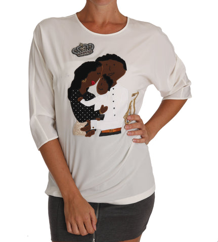 White Silk #dgfamily Crystal T-shirt Dolce & Gabbana