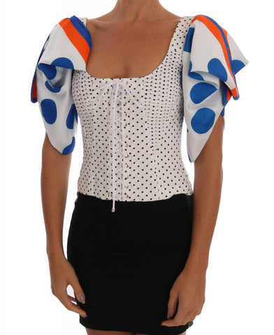 White Polka Silk Corset Bustier Top Dolce & Gabbana