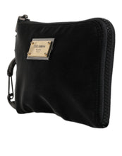 Dolce & Gabbana Black Nylon Logo Plaque Keyring Pouch Clutch Bag