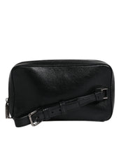 Dolce & Gabbana Black Leather LED Logo Wrist Strap Clutch Bag