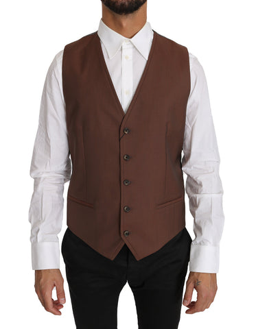 Brown Wool Silk Waistcoat Vest Dolce & Gabbana