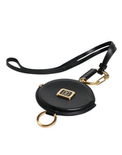 Dolce & Gabbana Black Round Leather DG Logo Coin Purse Lanyard Wallet