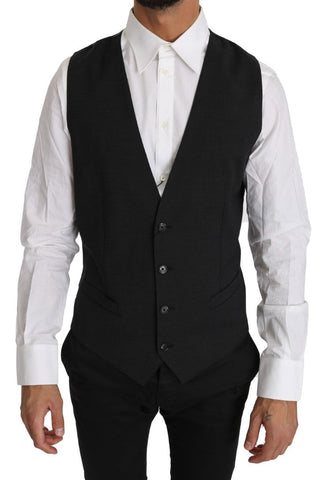 Gray Solid 100% Wool Waistcoat Vest Dolce & Gabbana