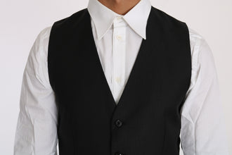Black Solid Wool Silk Waistcoat Vest Dolce & Gabbana