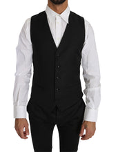 Black Solid Wool Silk Waistcoat Vest Dolce & Gabbana