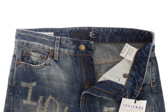 Blue Wash Torn Cotton Straight Fit Jeans Cavalli