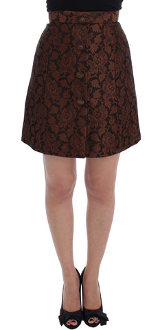 Brown Floral Brocade Mini Bubble Skirt Dolce & Gabbana