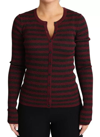 Dolce & Gabbana Black Red Striped Womens Cardigan Sweater