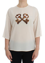 White Sequined Key Silk Blouse T-shirt Top Dolce & Gabbana