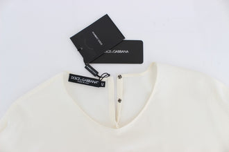 White Sequined Key Silk Blouse T-shirt Top Dolce & Gabbana