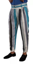 Dolce & Gabbana Blue Striped Silk Tapered Pants