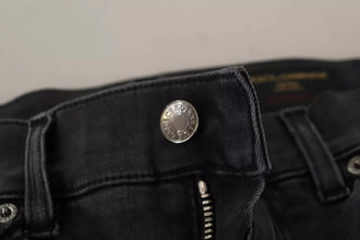 Dolce & Gabbana Gray Running Denim Stretch Logo Skinny Jeans
