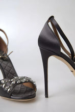 Dolce & Gabbana Gray Satin Ankle Strap Crystal Sandals Shoes