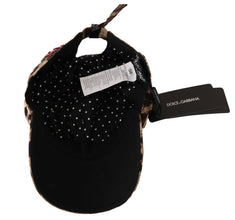 Brown Leopard Sequin Sicily Applique Baseball Hat Dolce & Gabbana