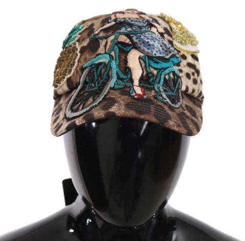 Brown Leopard Sequin Sicily Applique Baseball Hat Dolce & Gabbana