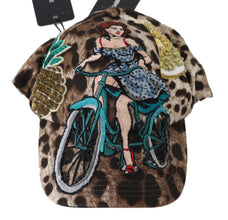 Brown Leopard Sequin Sicily Applique Baseball Hat Dolce & Gabbana