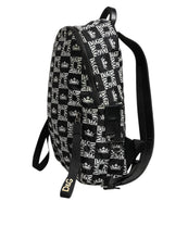 Dolce & Gabbana Black White Crown Printed Nylon School Backpack Bag