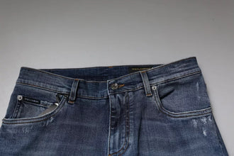Dolce & Gabbana Blue Tattered Cotton Stretch Skinny Denim Jeans