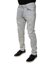 Dolce & Gabbana Light Blue Cotton Blend Tattered Skinny Denim Jeans