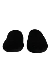 Dolce & Gabbana Black Viscose Velvet Slides Flat Slipper Shoes