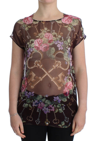 Black Key Floral Print Silk Blouse T-shirt Dolce & Gabbana
