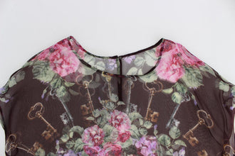 Black Key Floral Print Silk Blouse T-shirt Dolce & Gabbana