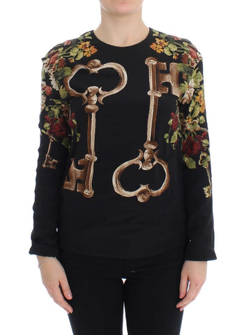 Black Key Floral Print Silk Blouse Top Dolce & Gabbana