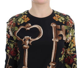 Black Key Floral Print Silk Blouse Top Dolce & Gabbana