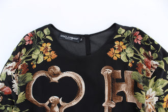 Black Key Floral Print Silk Blouse Top Dolce & Gabbana